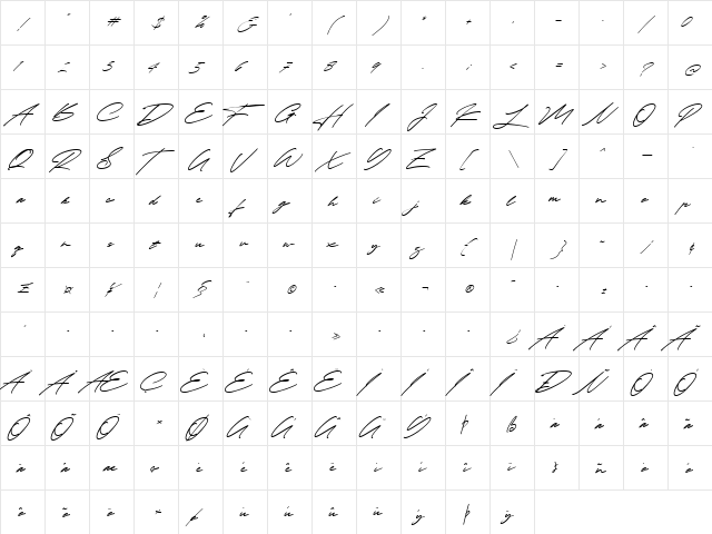 Taniya Relly Regular  glyph index