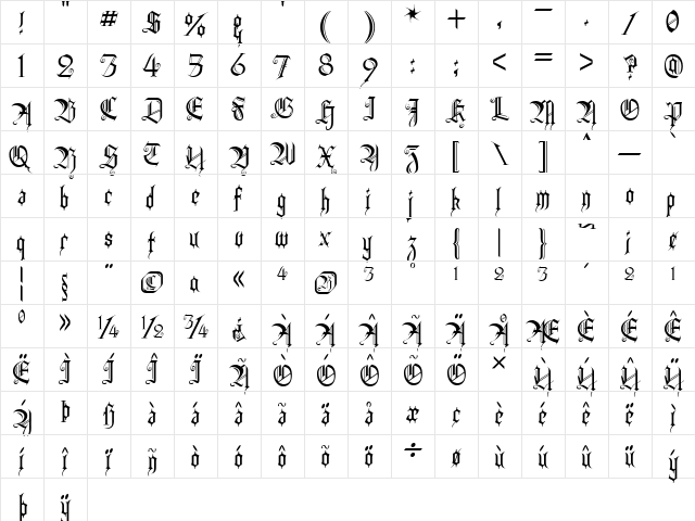 Heidorn Hill Regular  glyph index