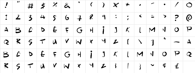 Scrawlamajig Regular  glyph index
