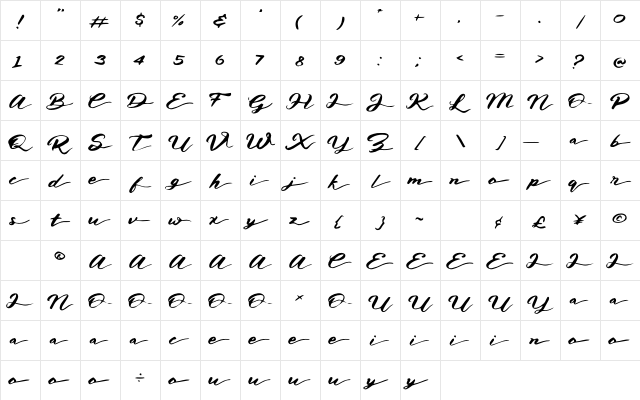Lord Of The King Regular  glyph index