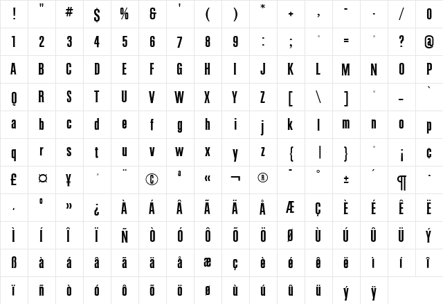 ColiseumRR Medium  glyph index