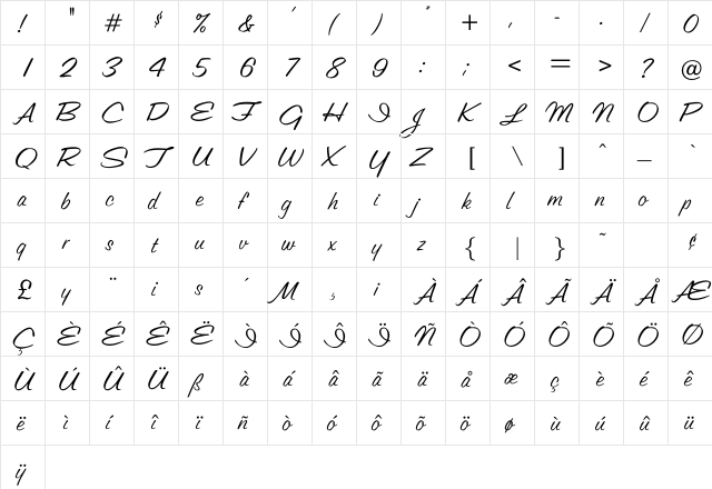 Lesline Regular  glyph index