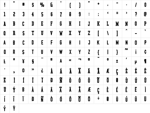 Graphium Bold  glyph index