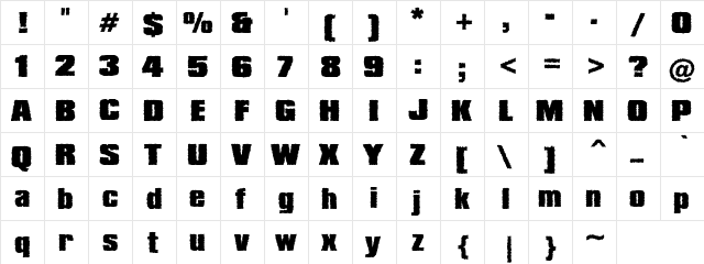 Grunge Kompak Black Regular  glyph index