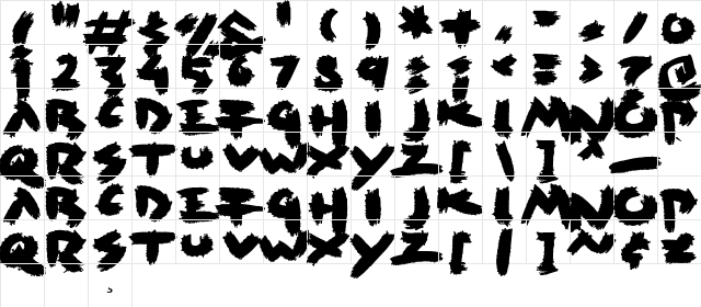 Rush Regular  glyph index