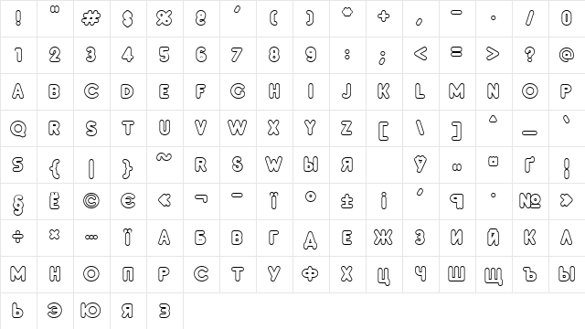InsetC Extra Bold  glyph index