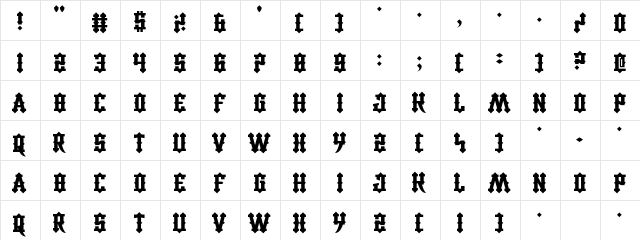 Carnival Trash Regular  glyph index