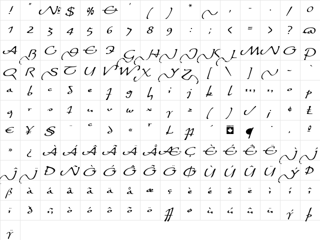 Quiller Swash Regular  glyph index