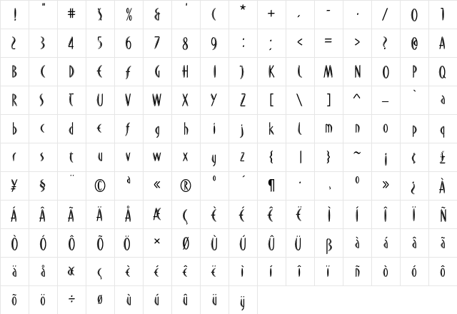 DuMoore Inline  glyph index