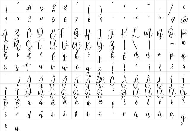 Blessing Day Regular  glyph index