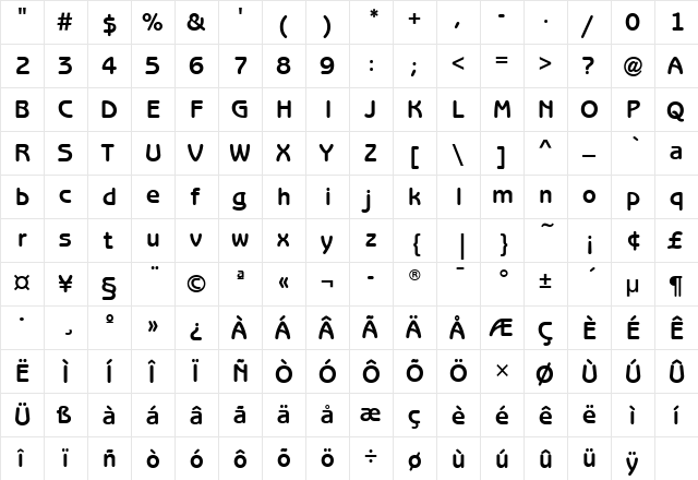 BenguiatGotITC Bold  glyph index