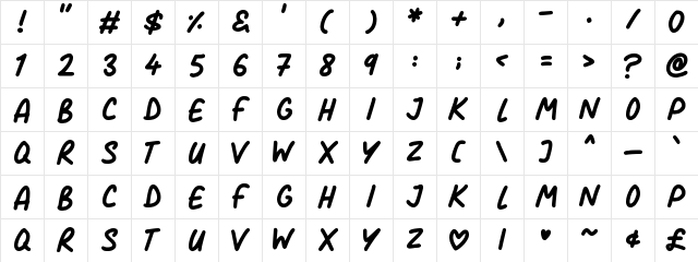 Comic Marker Deluxe Regular  glyph index