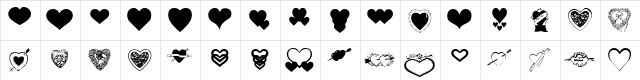 Dizzinz SweetHearts Regular  glyph index