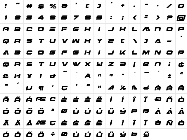 Hyper Viper Semi-Italic Semi-Italic  glyph index