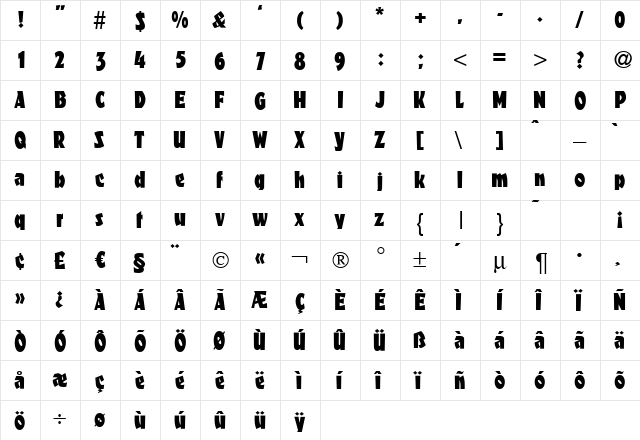 F650-Deco Regular  glyph index