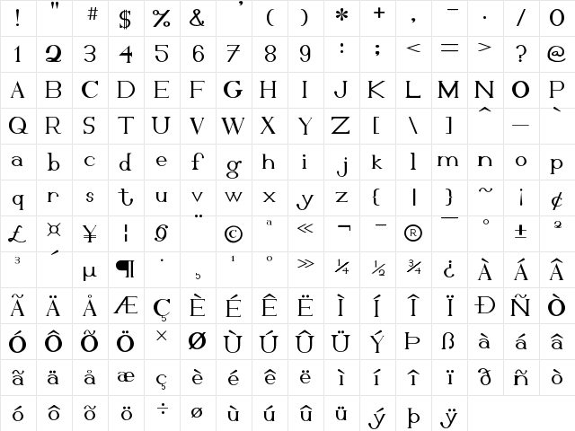 Kinryu_No14 Regular  glyph index