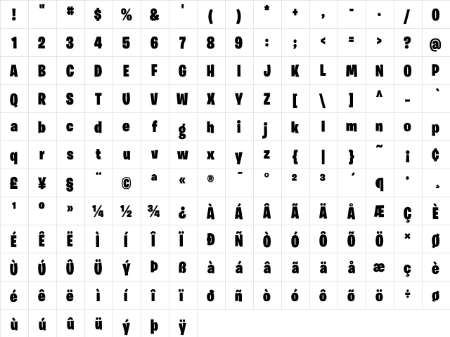 Burbank Big Condensed Black  glyph index