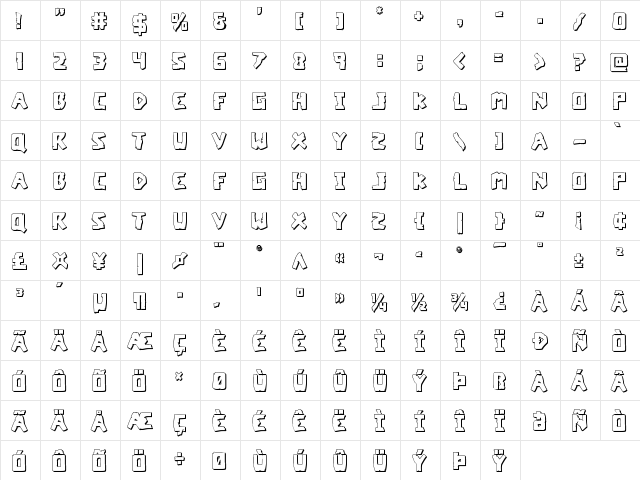 Coffin Stone 3D Regular  glyph index