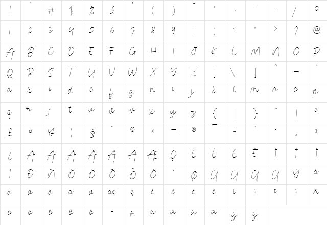 Congealed Signature Regular  glyph index