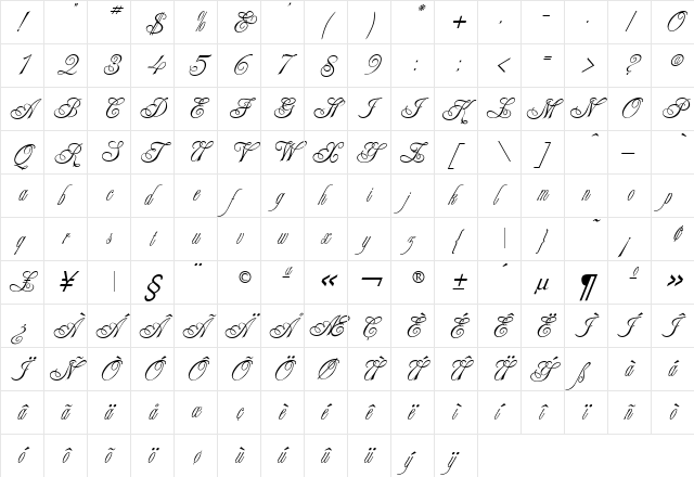 Campaign Regular  glyph index