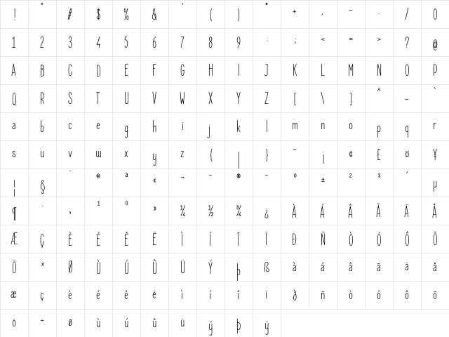 Elegant Sans Regular  glyph index