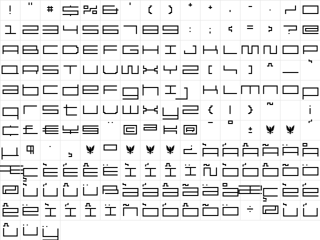 Reversion Light  glyph index