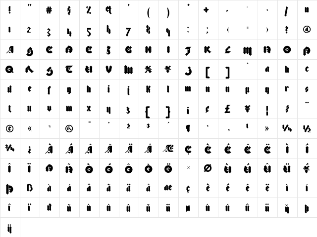Bastard ExtraBold  glyph index