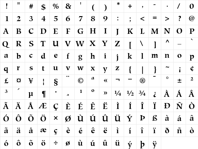 Hiroshige Bold  glyph index