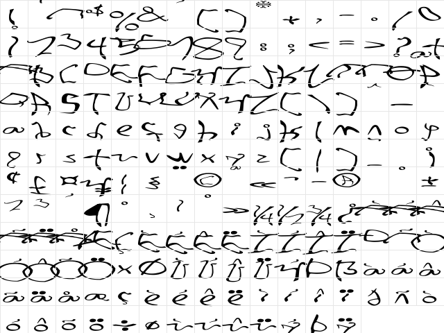 001 Stretched-Strung Wide Regular  glyph index