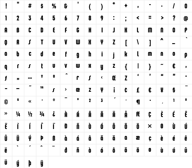 ChaletComprime-HongKongSeventy Regular  glyph index