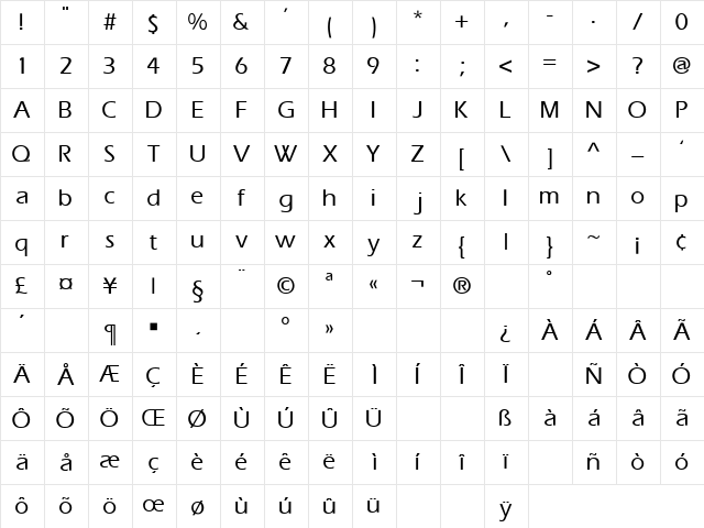 Eras-Medium Medium  glyph index