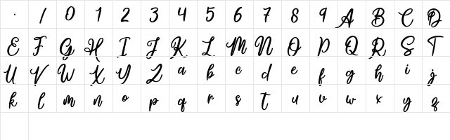 Hiestoria Regular  glyph index