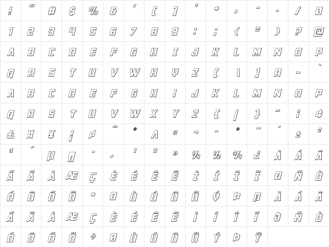 Buchanan Outline Italic Outline Italic  glyph index