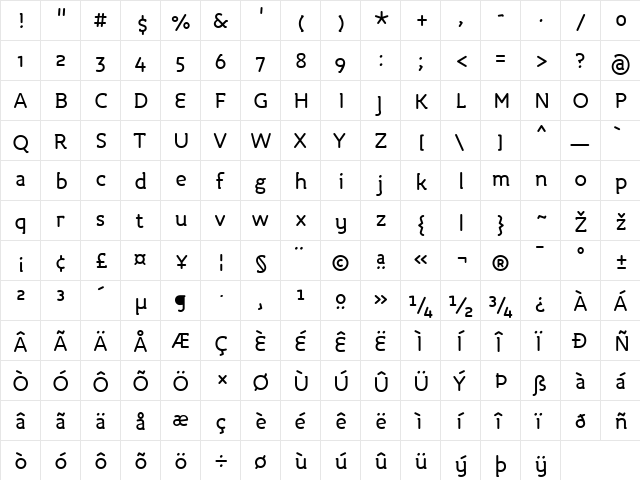 Roice-Medium Regular  glyph index