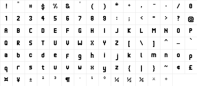 Pic0 Regular  glyph index