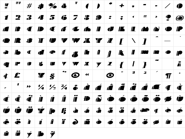 Contemporary BoldItalic  glyph index