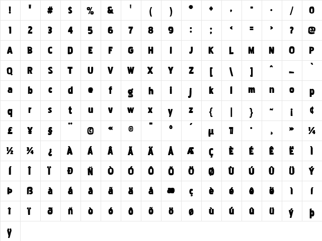 Pakenham Ink Regular  glyph index