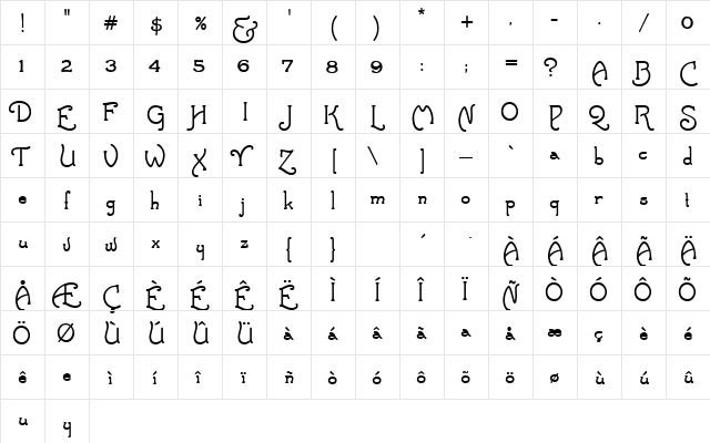 tsp adore 1 Regular  glyph index