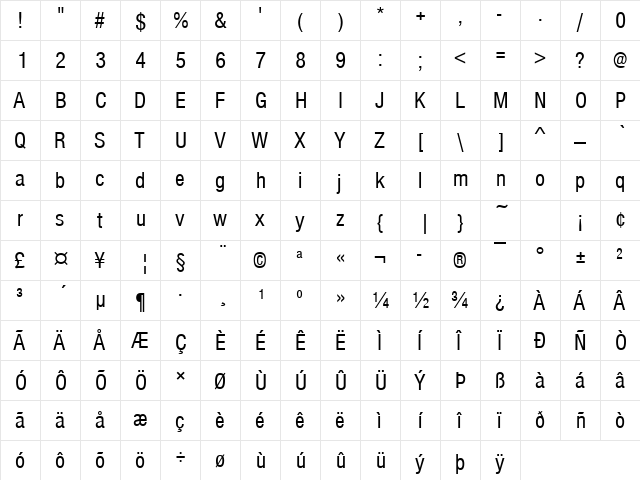 Nimbus Sans Becker DCon Regular  glyph index