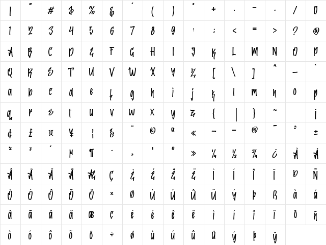 Greatwriten Regular  glyph index
