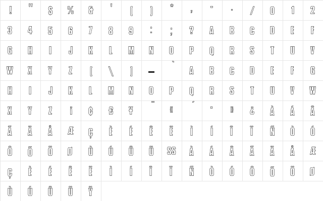 CompactaEF BoldOutline  glyph index