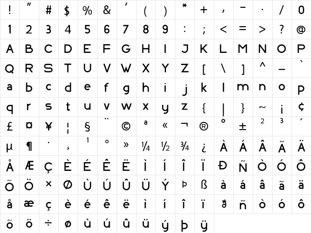 INDOSCREEN Regular  glyph index