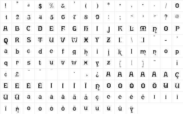 Ringlet Black  glyph index