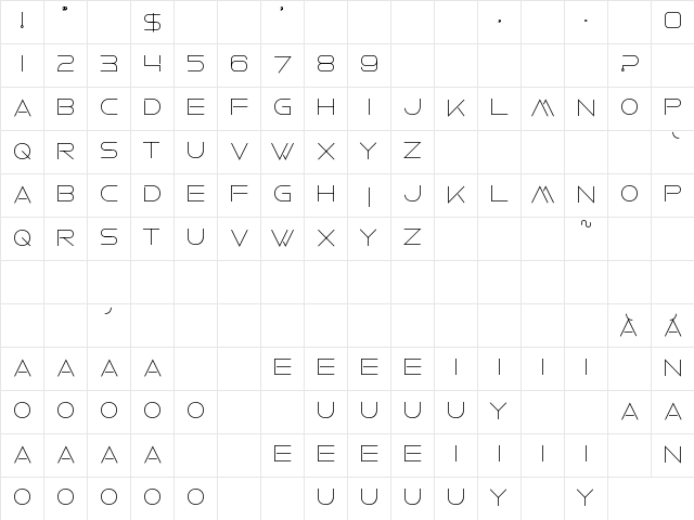 Faxine Sky Bold  glyph index