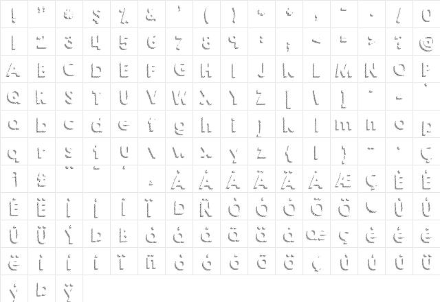KG HAPPY Shadows Regular  glyph index