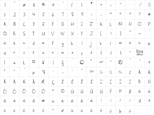 LEHN212 Regular  glyph index
