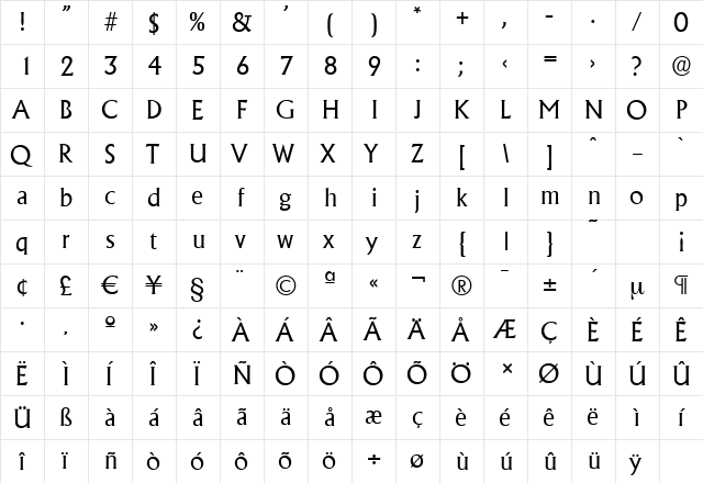 AdelonSerial Regular  glyph index