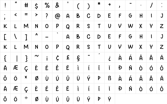 Be Honest Regular  glyph index
