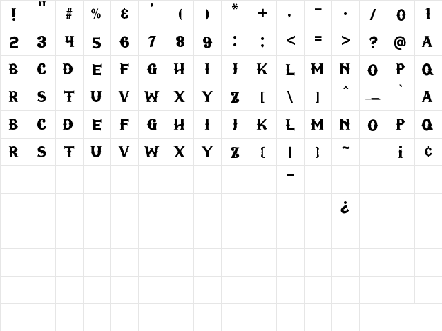 Fridays Regular  glyph index