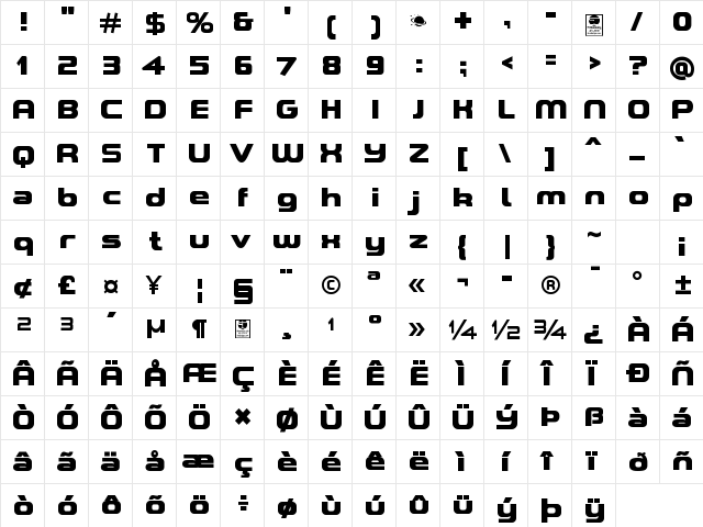 A*SPACE HEAVY Demo Regular  glyph index